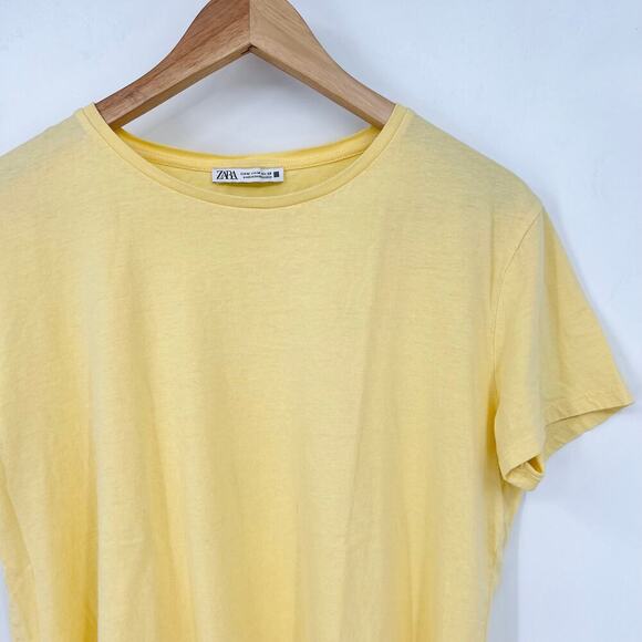 Zara Yellow Short Sleeve Cotton Tee Shirt Women's Medium - Picture 7 of 8
